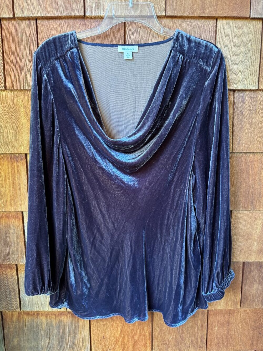 Sundance Ophelia Cowl Neck Silk Blend Velvet Top Peacock Blue - Women's X-Large